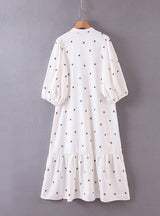 Women White Shirt Midi Little Floral Print Dress