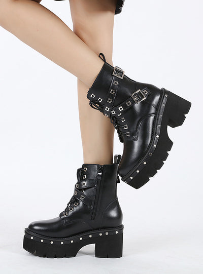 Women's Martin Boots With Thick Heel Rivet