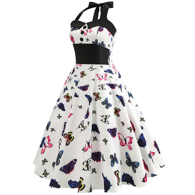 Retro 50s Printed Neck Dress