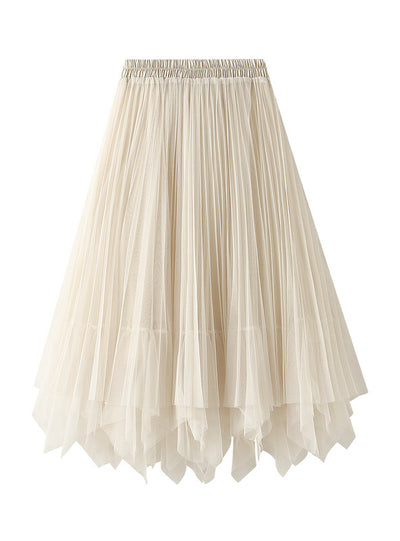 Retro Button Pleated Skirt Gauze