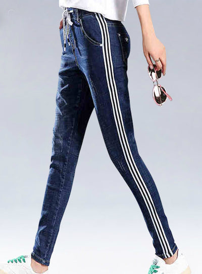 Plus Size Side White Stripe Long Pencil Jeans