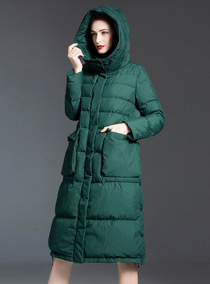 Loose Long-sleeved over-the-knee Hooded Down Jacket