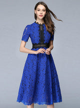 Patch Hollow Out Lace Big Hem Midi Length Party Dress