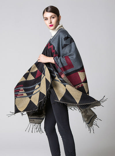 Cashmere Like Cape With Split Shawls