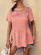 Short Sleeve Lace Stitching T-shirt Top