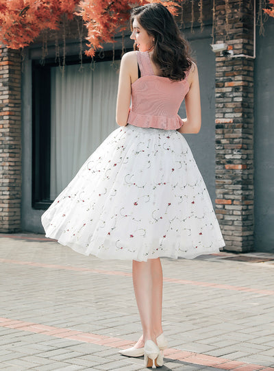 Multi-layer High Waist Embroidery Tulle Skirt