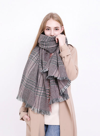 Plaid Cashmere Scarf Warm Shawl