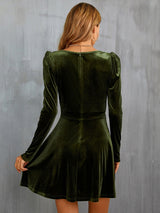 V-neck Long Sleeve Velvet Dress