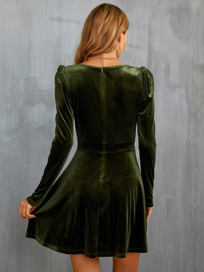 V-neck Long Sleeve Velvet Dress
