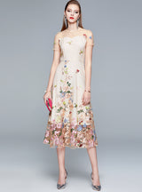 Round Neck Mesh Embroidered Flower Dress