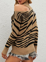Women High Neck Pullover Tiger Sweater