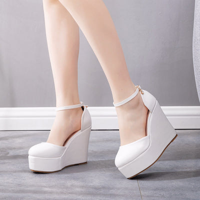 White Wedge Thick Platform Sandals
