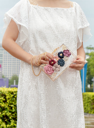 Women Acrylic Flower Clutches Crossbody Purse