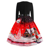 Retro Christmas Printed Long Sleeve Dress