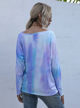 Tie-dyed Long Sleeve Scoop Neck T-Shirt
