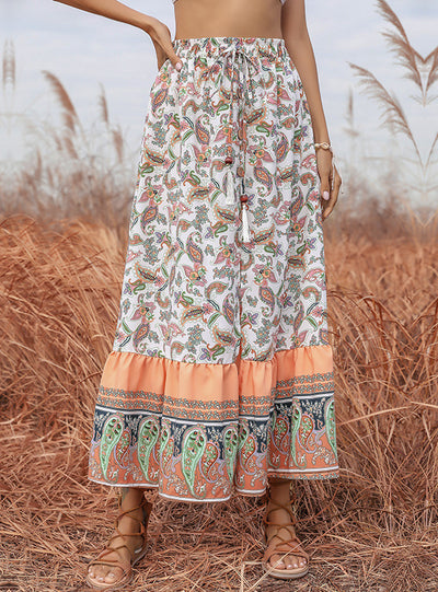 Slim Print Lace-up Split Skirt