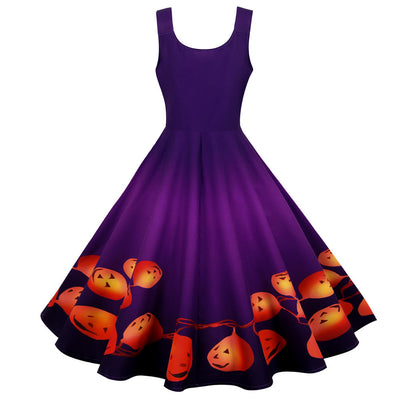Halloween Sleeveless Fashion Print Dress