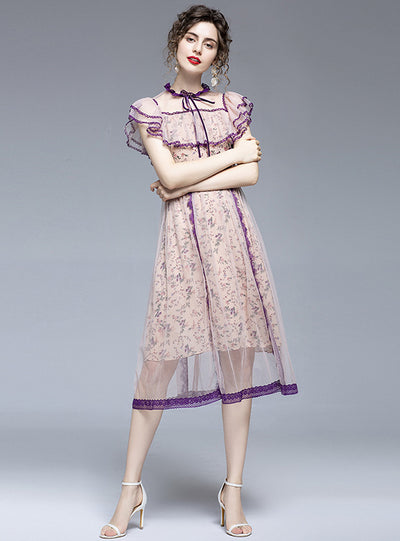 Broken Lace Stitching Gauze Dress