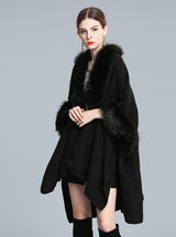 Imitation Fox Fur Collar Shawl Cape Woolen Coat Cardigan