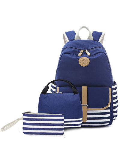 Canvas Backpack Schoolbag Three-piece Set