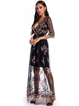 Retro V-neck Sequined Long Dress