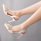 Beaded High Heels With Pointed Toes
