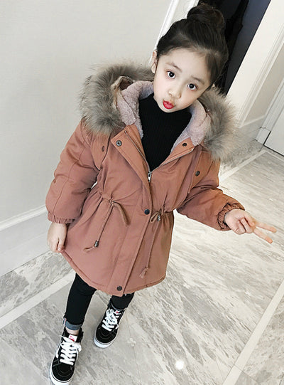 Girl's Long Cotton-Padded Down Jacket 