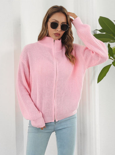 Zipper Turtleneck Loose Sweater Coat