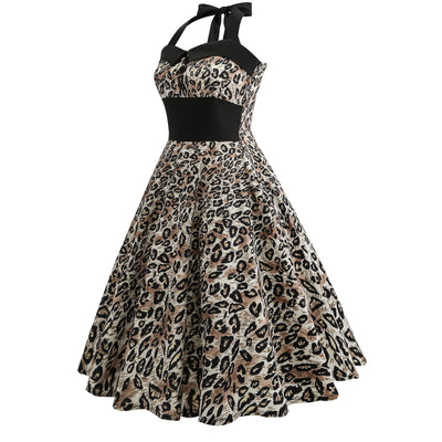 Retro 50s Stitching Neck Slim Dress