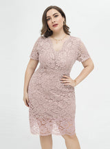 Plus Size Slim-fitting Lace Hip V-neck Dress