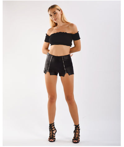 Black PU Leather Pants Shorts