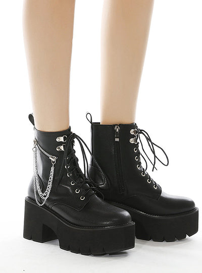 Front Zipper British Style Thick Heel Platform Booties