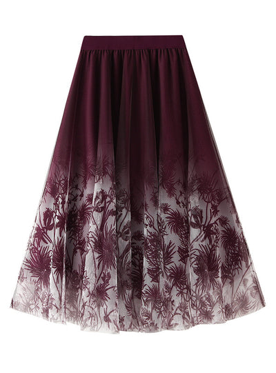 Retro-style Gradient Ink Print Skirt