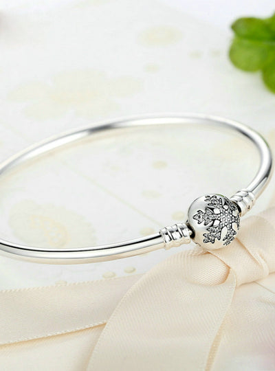 925 Sterling Silver Engrave Snowflake Clasp Snake Chain