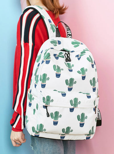Cactus Pattern Printing Book Bag Female School Bagpack