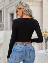 Square Neck Slim Knitted Long Sleeve T-Shirt