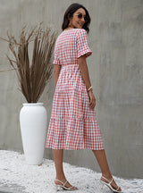 Summer Plaid Print Short Sleeve Dress