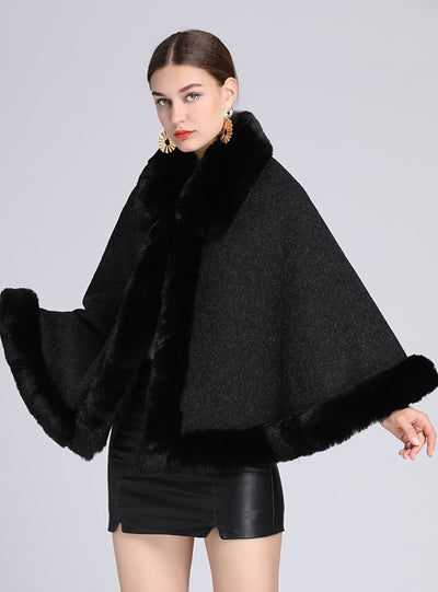 Fur Collar Shawl Cloak Ladies Knitted Cardigan Coat