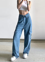 V-lapel High Waist Multiple Pockets Jeans