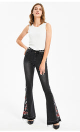 Embroidered Bell Bottoms Black Jeans