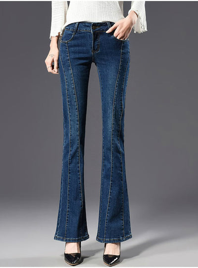 Low Waist Stripe Patworked Flare Jeans Women