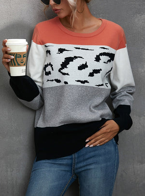 Leopard Print Color Matching Turtleneck Sweater
