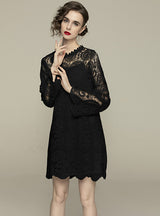 Women Lace Flared Sleeves Loose Dress