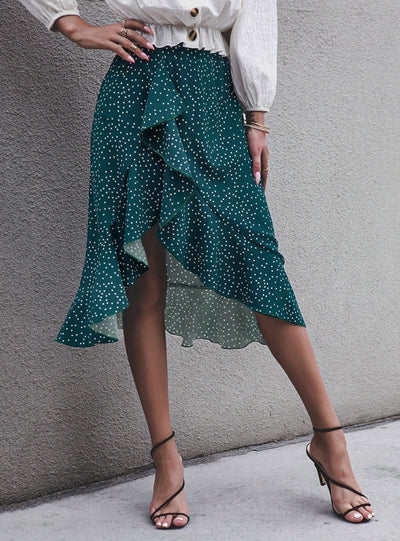 Irregular Ruffled Polka Dot Skirt
