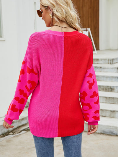 Fashion Pullover Color Matching Splicing Long Sleeve Sweater