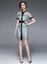 Yarn Openwork Slim Short Sleeve Lace Dress