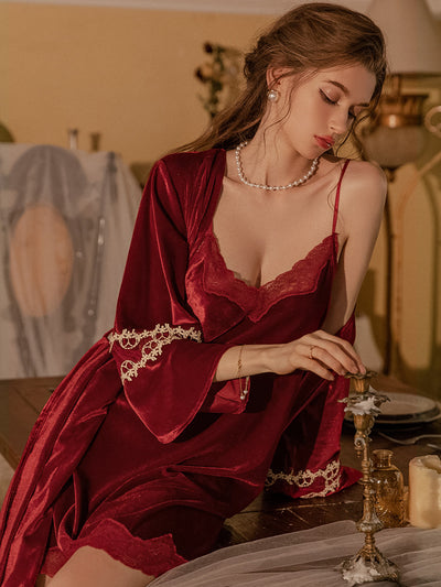 Velvet Deep V Slim Sling Nightdress
