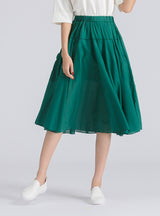 Art Pleated Double-necked Cotton Solid-color Dress