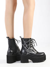 Retro Thick Heel Spider Web Embroidered Martin boots