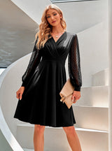Women Casual V-neck Solid Color Dress